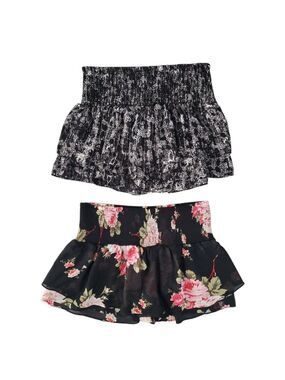 Express Floral & Snakeskin Print Smocked Mini Skirt Set | Size Large